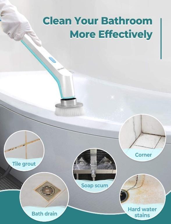 Reveal Cordless Battery Power Scrubber, Gray/Red, Multi-Purpose Scrub Brush  Cleaner for Grout/Tile/Bathroom/Shower/Bathtub, Water Resistant