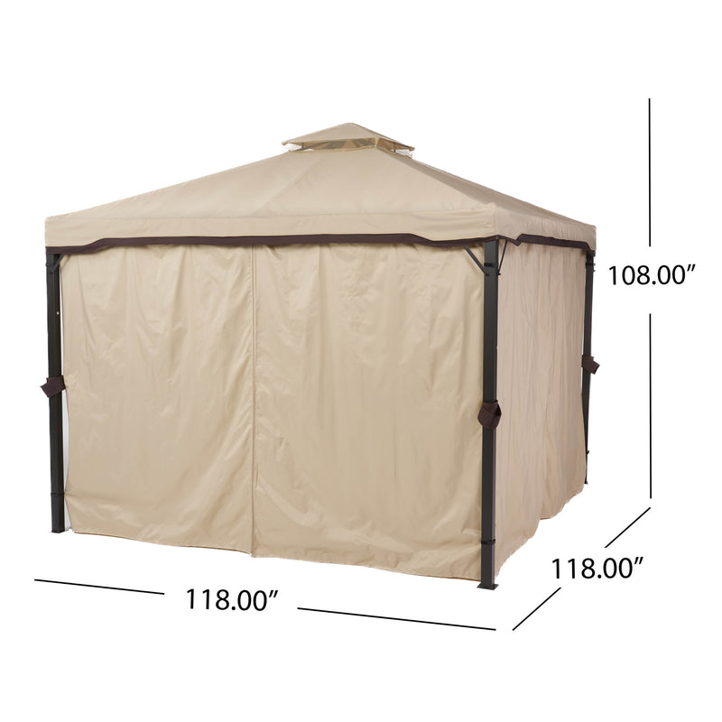 Skyline Gazebo Rust-Resistant Iron Frame with Beige Canopy for Outdoor Shade and Relaxation