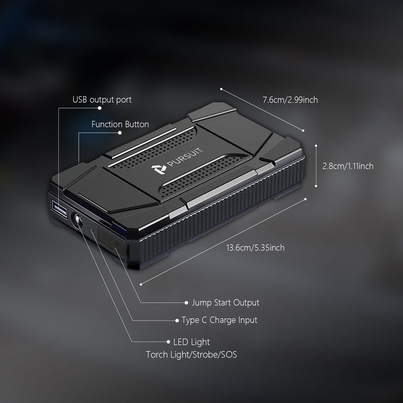 Portable UltraSafe Smart Jump Starter & Power Bank with Emergency Multimode Flash light for Cars with 4.0L Gasoline and 2.0L Diesel Engines