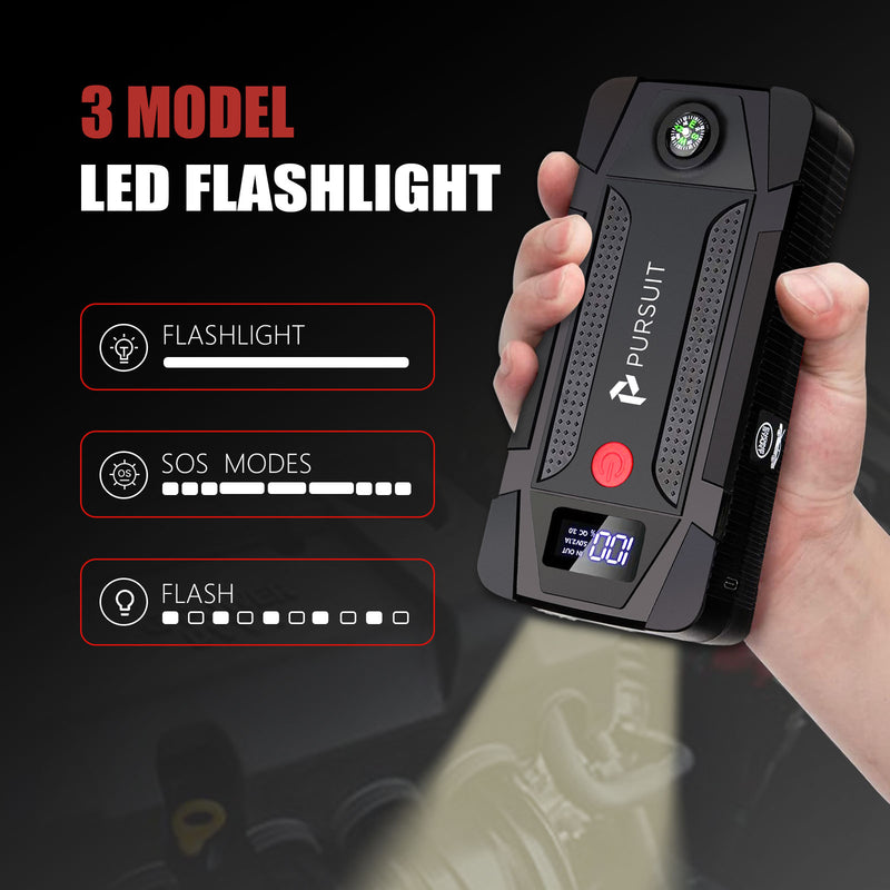 Gift for Men/Women,Portable UltraSafe Smart Jump Starter & Power Bank with Emergency Multimode Flash light and compass for Cars and Trucks  6.0L Gasoline and 3.0L Diesel Engines