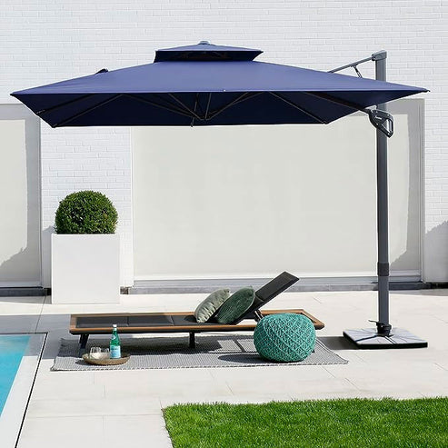 Large 10'x10' Double Top Cantilever Patio Umbrella with Thick Aluminum Frame, 360° Rotation & Cross Base