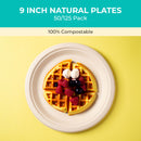 9-inches Renewable Fiber (Paper) Plates (50-Pack, 125-Pack or 500-Pack), PFAS, Bleach Free, BPI Certified, Compostable