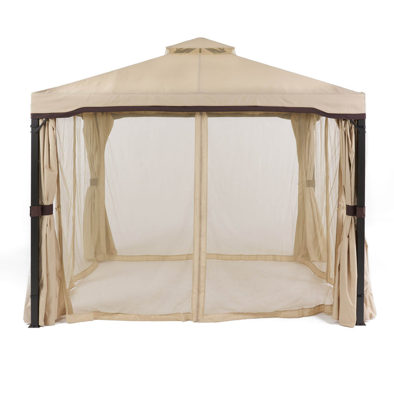 Skyline Gazebo Rust-Resistant Iron Frame with Beige Canopy for Outdoor Shade and Relaxation