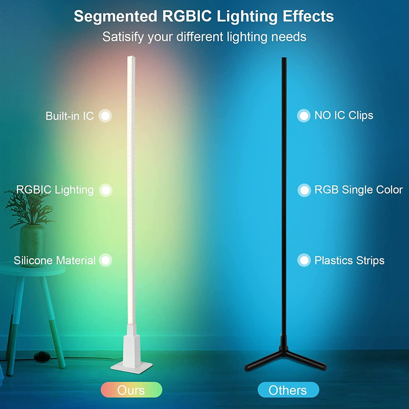 Smart RGB Floor Lamp, WiFi Color Changing Corner Lamp Compatible with Alexa Mood Light, APP Control with Music Sync Timer Modern Corner LED Light, Ambient Standing White Lamp for Living Room