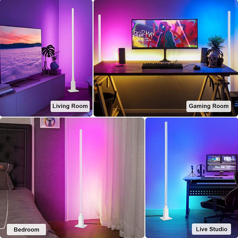 Smart RGB Floor Lamp, WiFi Color Changing Corner Lamp Compatible with Alexa Mood Light, APP Control with Music Sync Timer Modern Corner LED Light, Ambient Standing White Lamp for Living Room