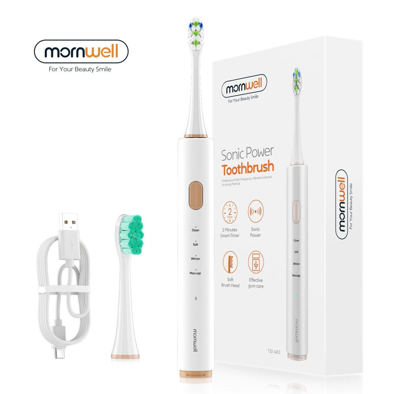 Mornwell Electric Sonic Toothbrush with 2 Brush Heads and USB Charger