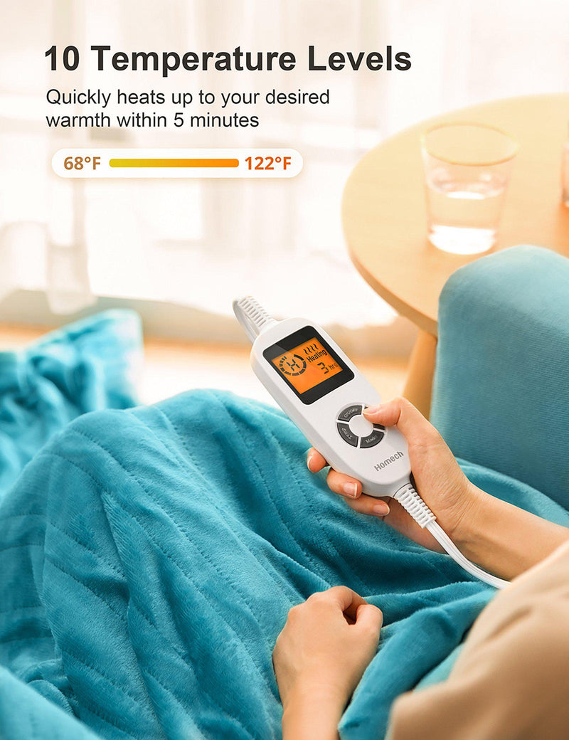 Taotronics Extra Large Soft Flannel Electric Heated Blanket with 10 Heat Levels, Auto-Off Timer, and Overheat Protection (XL Size 72x84”)