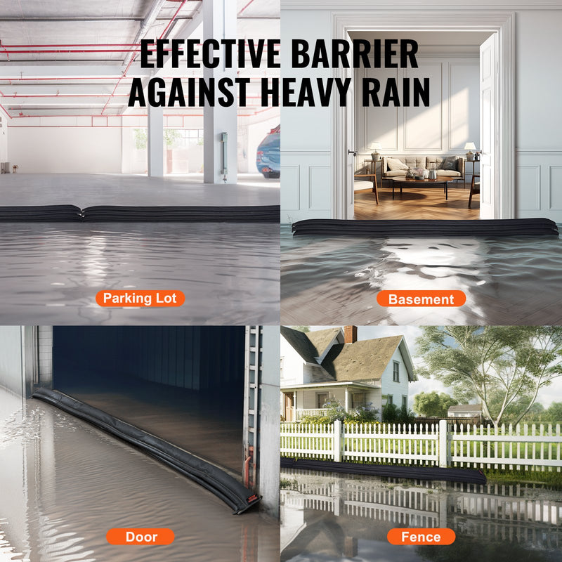 VEVOR Flood Barriers, Water Flood Dam Bags 8 Pack, Water Activated Flood Barriers for Home, Doorway, Driveway (10ft x 6in)