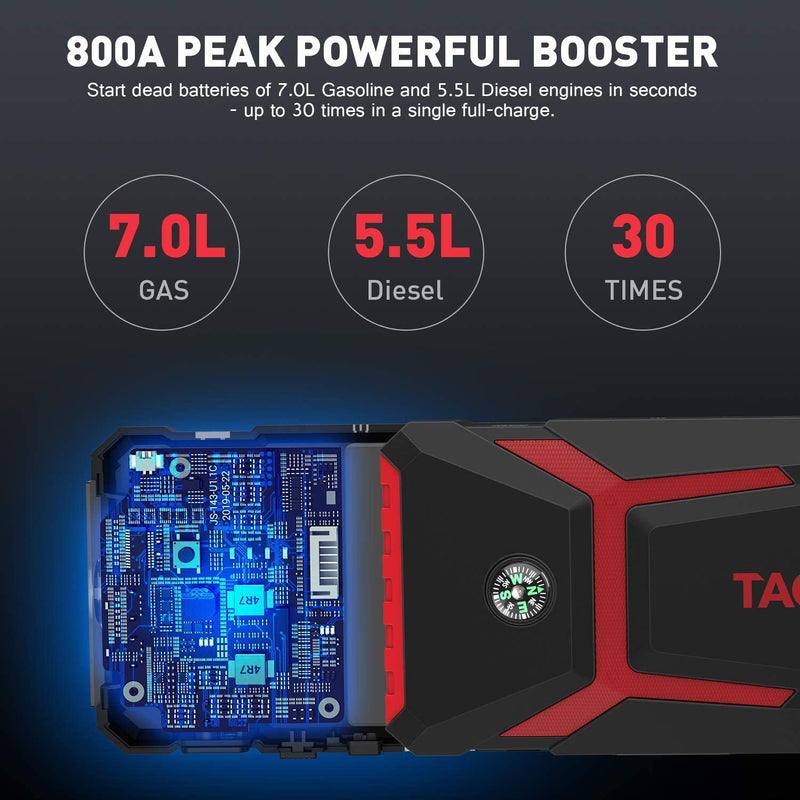 T8 800A Peak 12V 18000mAh Car Jump Starter with LCD Display Red