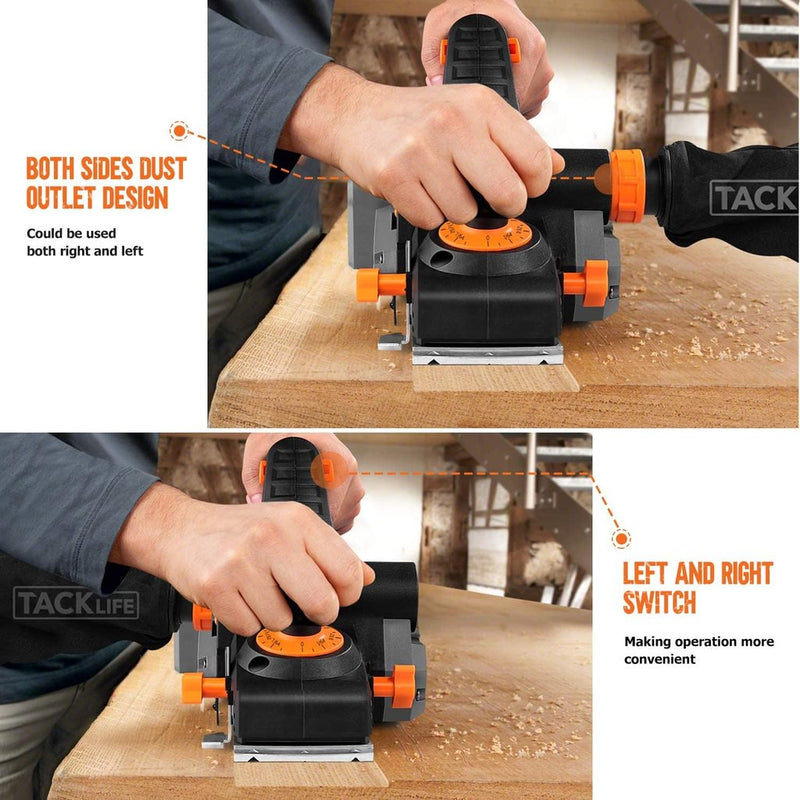 Electric Hand Planer 6-Amp 16500RPM with 5/64 inch Adjustable Cut Depth, Dual Exhaust Ports and Parallel Fence Bracket EPN01A