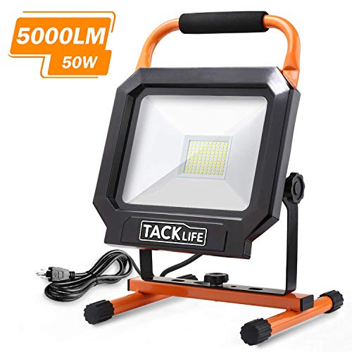 5000LM 50W LED Work Light, IP65 Waterproof Flood Light, Adjustable Standing Work Lights for Workshop, Construction Site, Fishing