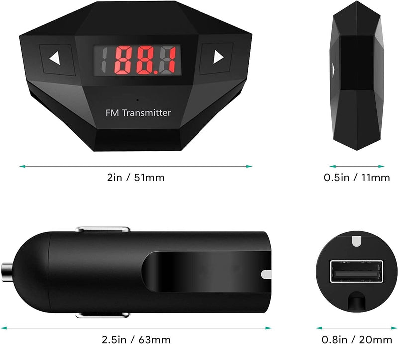 FM Transmitter, Radio Adapter Car Kit with USB Car Charger, Compatible with Smartphones