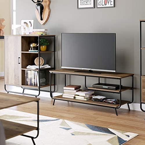 Industrial TV Stand for TVs up to 55", Entertainment Center with 3 Tier Storage Shelves, Wood and Metal, Rustic Brown - Rack To Door
