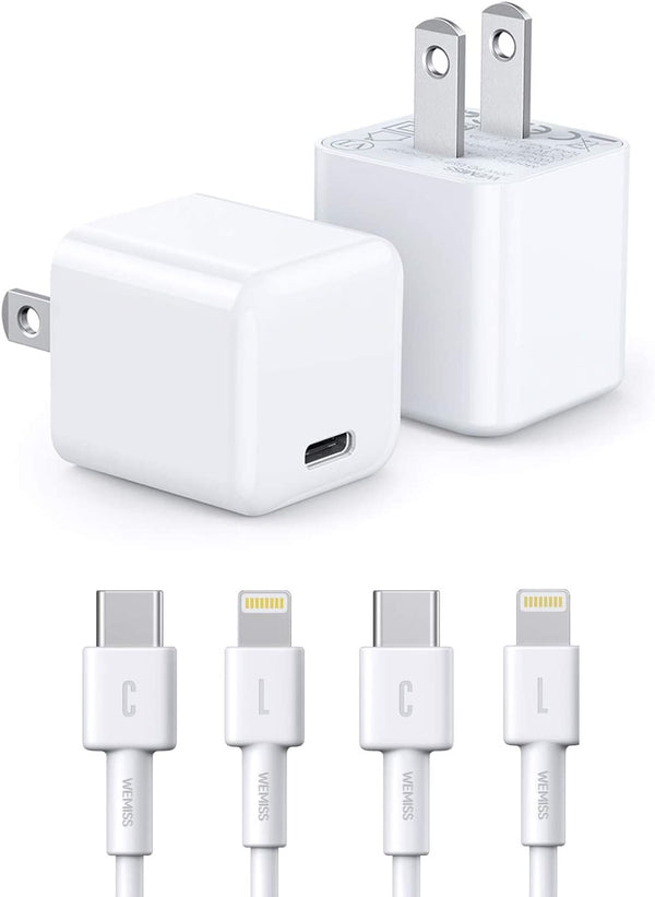 USB C Charger, 2-Pack Mini 20W iPhone 12 Fast Type C Wall Charger with PD 3.0 (White 2 + Cable 2) - Rack To Door