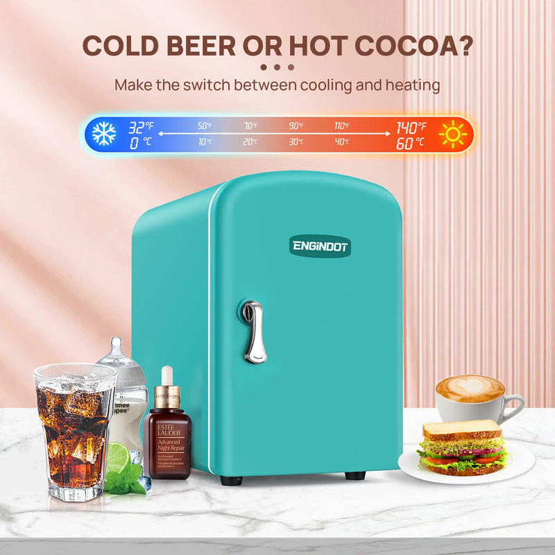 Dual-Function Compact Mini Fridge and Warmer with 4L Capacity (32°F Cold - 140°F Warm)