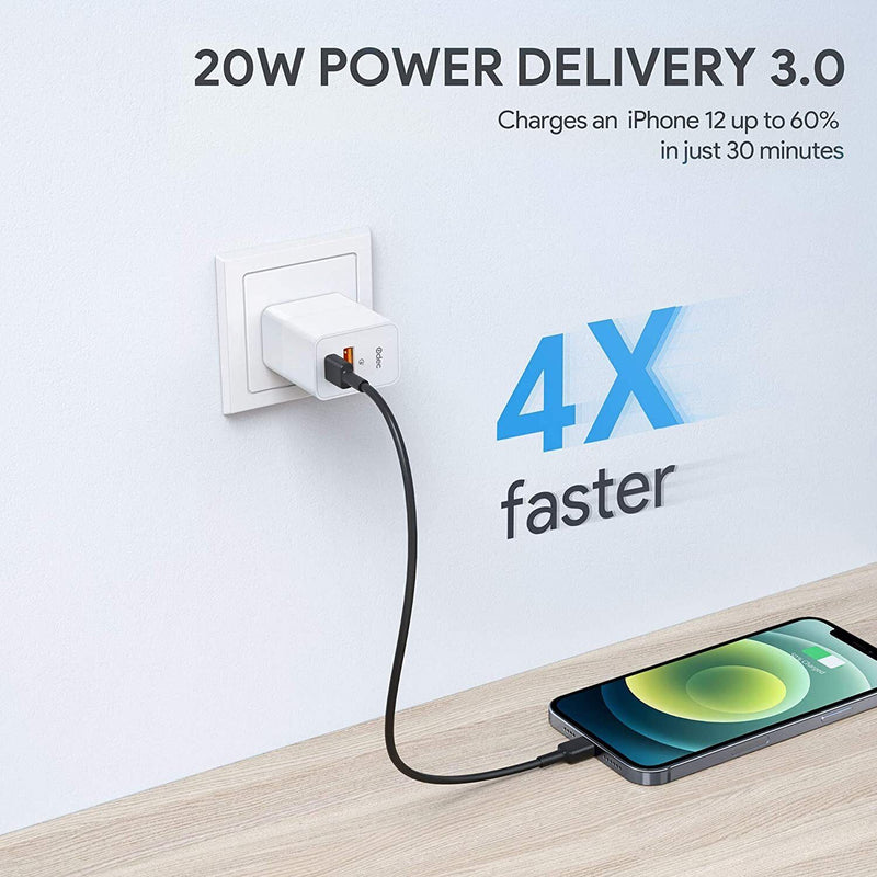 USB C Charger Adapter  20W 2 Port PD Charger with 20W Power Delivery 3.0 - Rack To Door