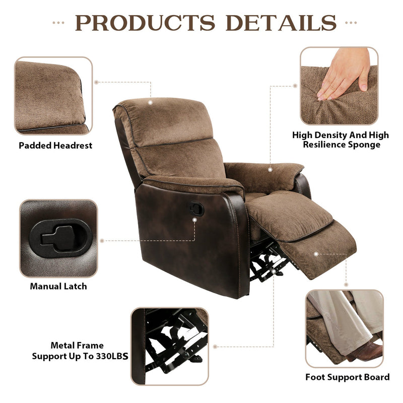 TackSpace Rocker Recliner Chair with Comfortable & Durable Soft-Touch Fabric