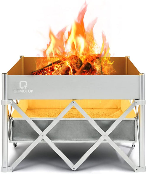 24" Instant Camping Fire Pit with Heat Shield (Ash Pocket), Portable Outdoor Fire Pit Without Trace, Stainless Steel Fire Mesh, Aluminum Frame