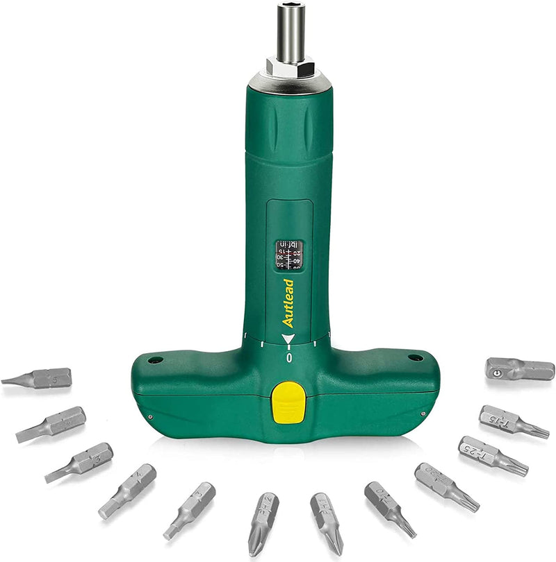 Torque Screwdriver, T-shape Torque Wrench that Wide Range 15-75 Inch Pound in 1 Increment, 12 PCS 1/4" Bits of Torx/Hex/PH/SL