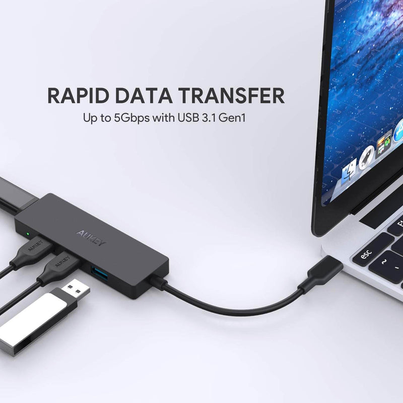 CBC64 USB C Hub Ultra Slim with 4 USB 3.0 Data Ports Black - Rack To Door