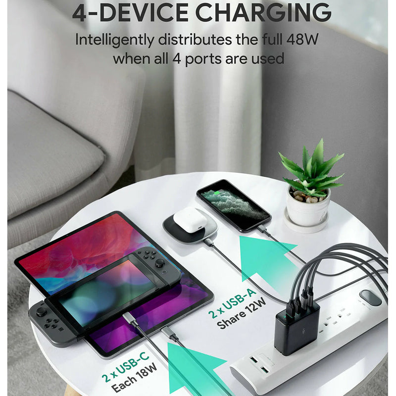 Foldable USB-C Charger 48W 4 Ports with Power Delivery PA-D52