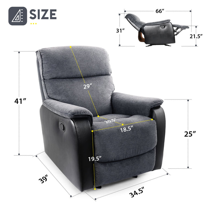 TACKspace Flannel Rocker Recliner with One-Pull Recline & 360lb Weight Rating