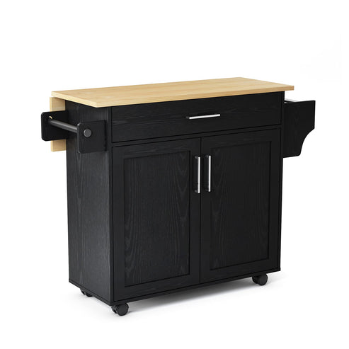 Kitchen Island with Spice Rack, Towel Rack & Drawer, 38.4" Length Multifunctional Dining Car, Black - Rack To Door