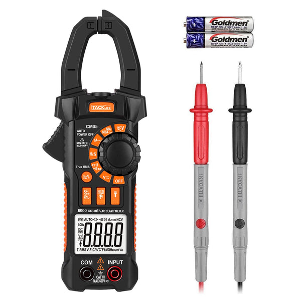 Clamp Meter, CM05 Clamp Multimeters, 6000 Counts,AC/DC Voltage Tester, AC Current Detector, AC Signal Frequency, VFC, NCV, Resistor, Capacitor, Diode, Duty Cycle, Continuity Tester