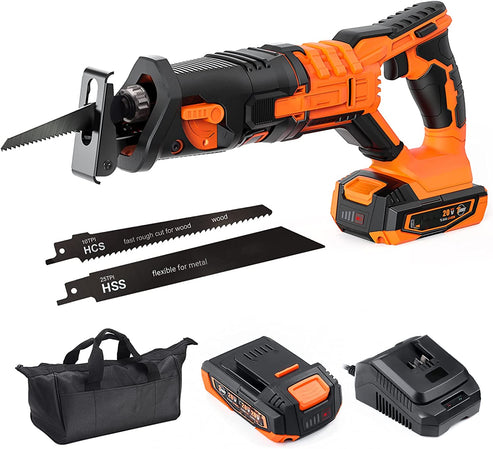 Reciprocating Saw Cordless, 20V 2A MAX Lithium Battery & Charger, 0-3000SPM Variable Speed RES004