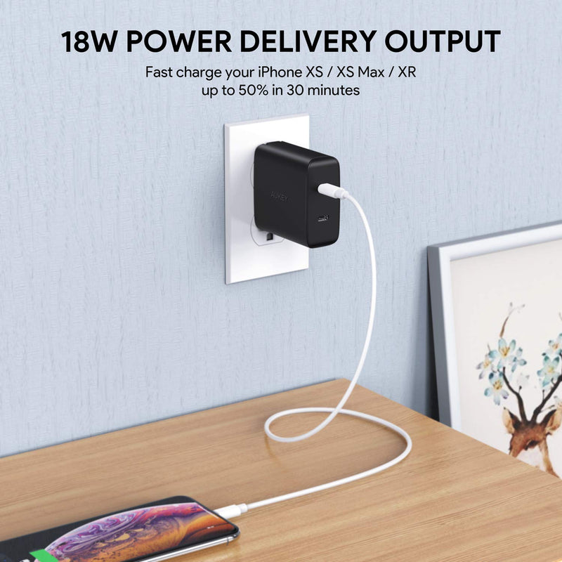 USB-C Charger 36W 2-Port Ultra Compact Fast Charger Adapter with 18W Power Delivery 3.0 & Foldable Plug PA-Y16