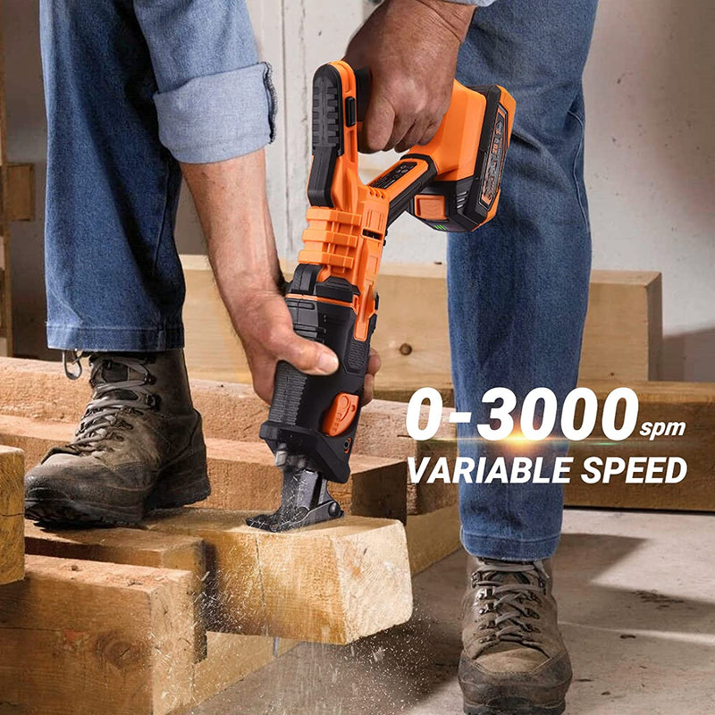 Reciprocating Saw Cordless, 20V 2A MAX Lithium Battery & Charger, 0-3000SPM Variable Speed RES004