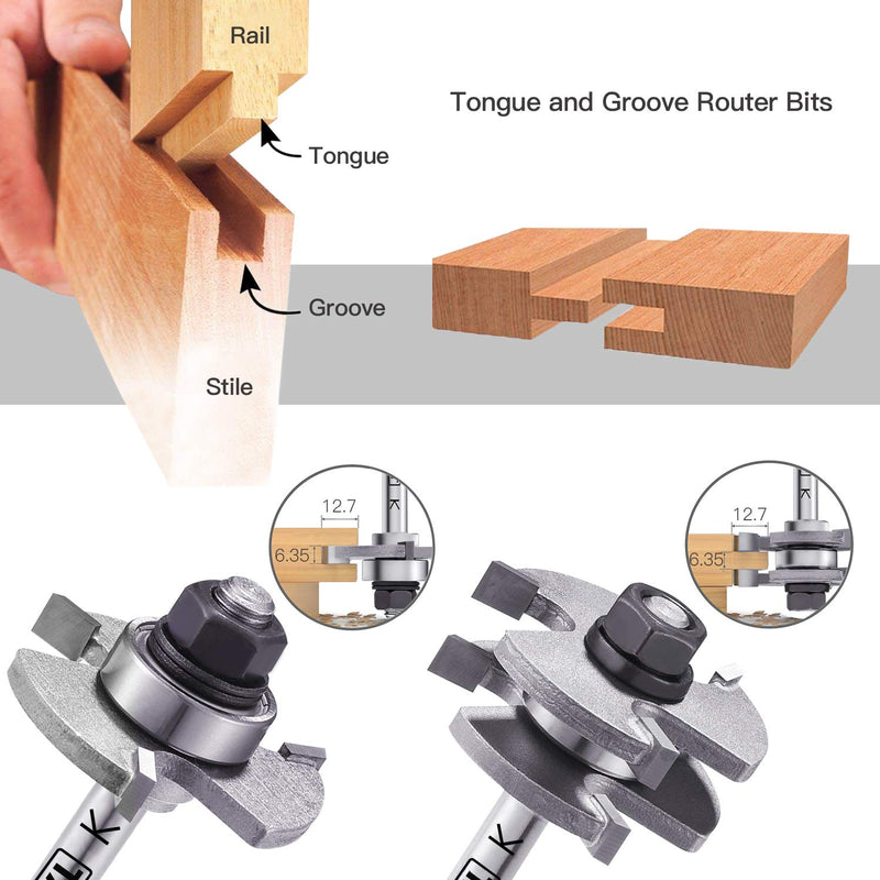 Router Bit Set 1/4 Shank, Tongue and Groove Router Bit Set with 4Pcs Bearings Set RB31C