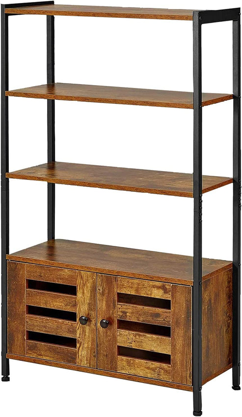 Storage Cabinet with 4 Open Shelves and 2 Doors, Free Standing Bookcase with Cabinet