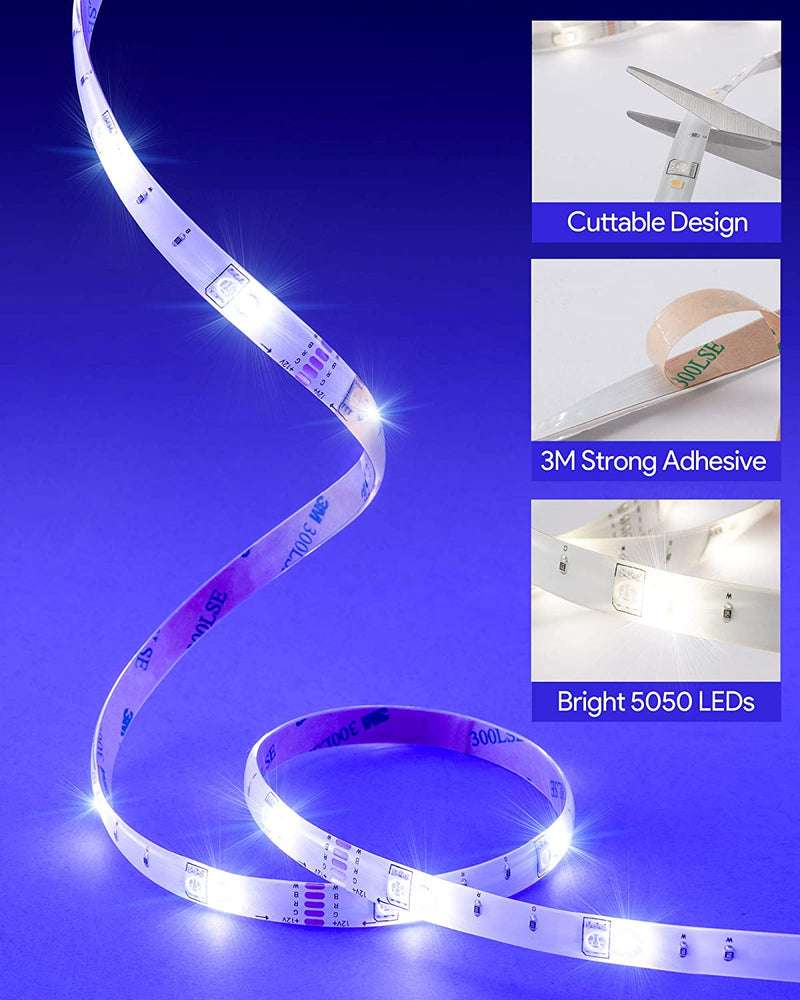 32.8ft Smart LED Strip Lights, 5050 RGB Color Changing & White Lights Strip