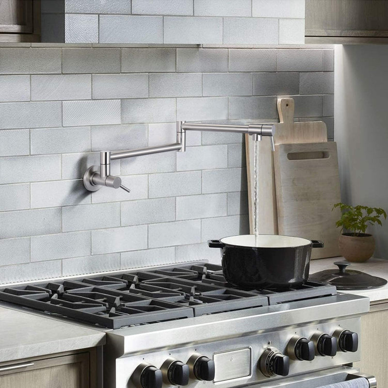 Stainless Steel Wall-Mounted Pot Filler Faucet with Dual Swing Folding Arms