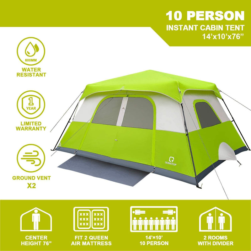 10-Person Instant Tent Equipped with Rainfly and and Power Cord Access