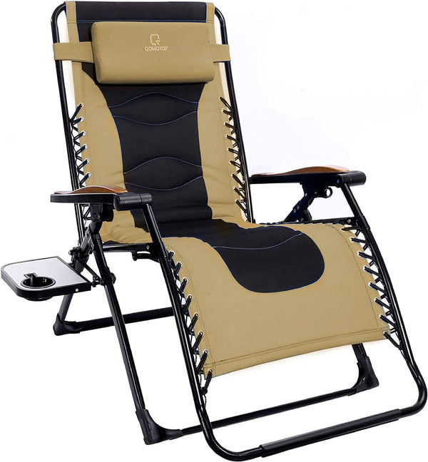 Lounge Chair, Zero Gravity Chair Padded Recliner Adjustable Lounge Chair with Cup Holder and Headrest Outdoor Chair 350 lbs Support, for Garden and Porch