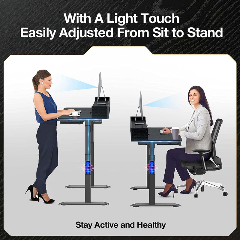 Rolanstar Height Adjustable Desk, Standing Desk with Keyboard Tray and Monitor Shelf, Electric Standing Table with Double Headphone Hooks