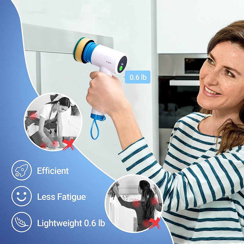 400 RPM Cordless Power Scrubber with Rechargeable Battery, 7 Brush Heads - TLTS01D - Rack To Door