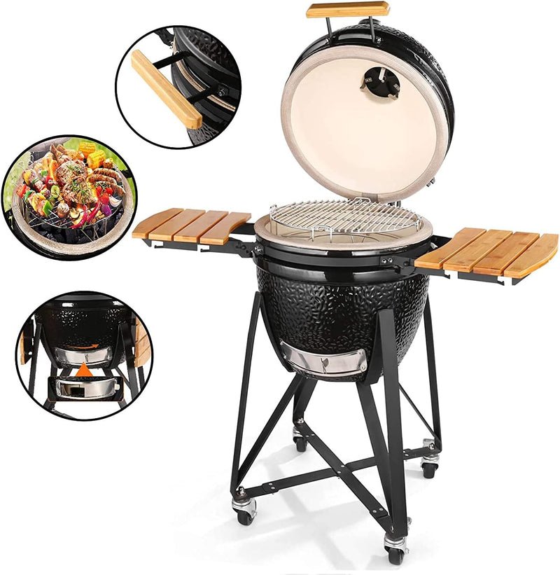 18 inch Multi-functional Charcoal Grill, Outdoor Ceramic Grill for Roast and Smoke - Rack To Door