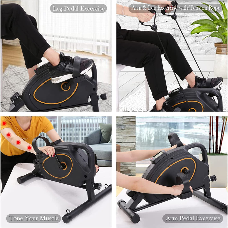 Under Desk Exercise Bike with Adjustable Magnetic Resistance & Free Fitness Bands