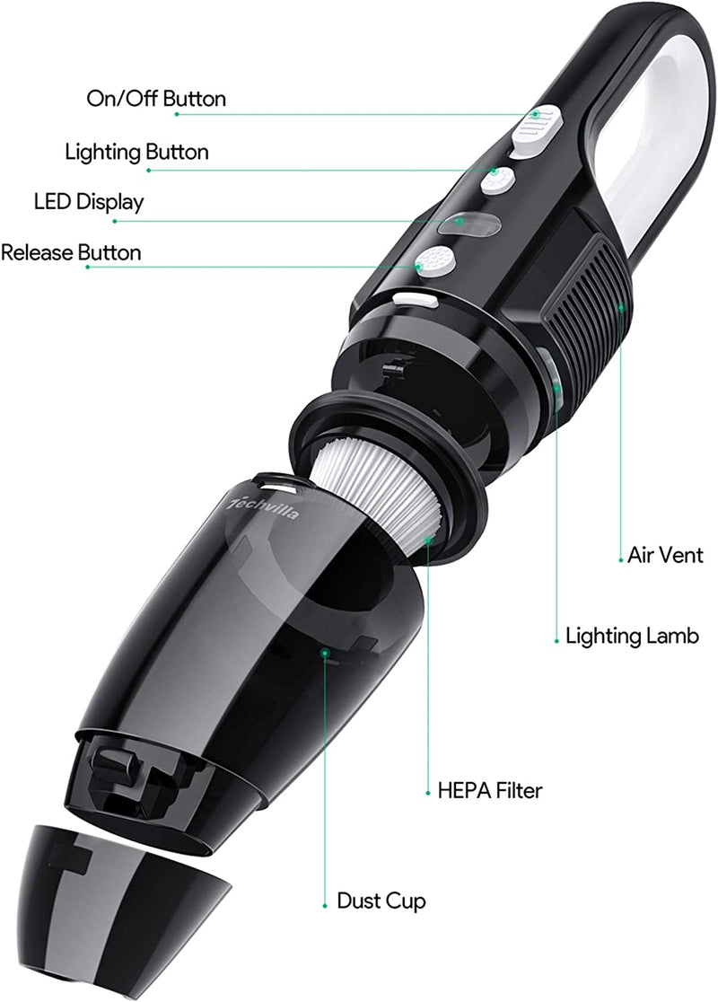 Handheld Vacuum, Cordless Car Vacuum Cleaner with 6KPa Strong Suction and 120W High Power - Rack To Door