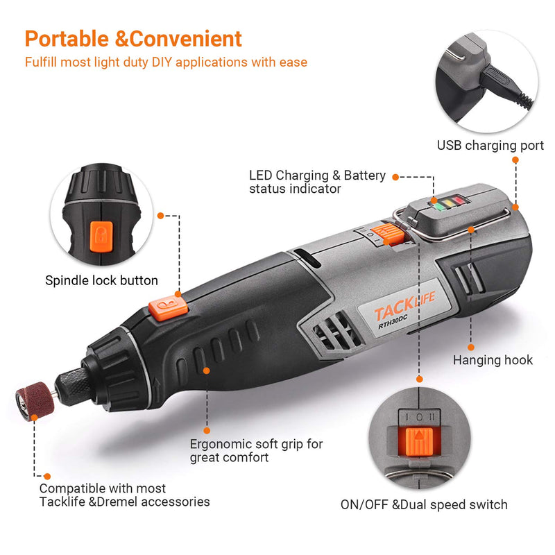 Cordless Rotary Tool 4V Power Portable Size with Versatile Accessories, Perfect for DIY Creation and Light Duty RTH30DC