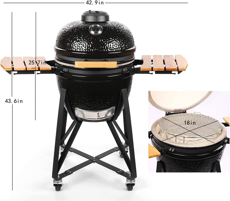 18 inch Multi-functional Charcoal Grill, Outdoor Ceramic Grill for Roast and Smoke - Rack To Door
