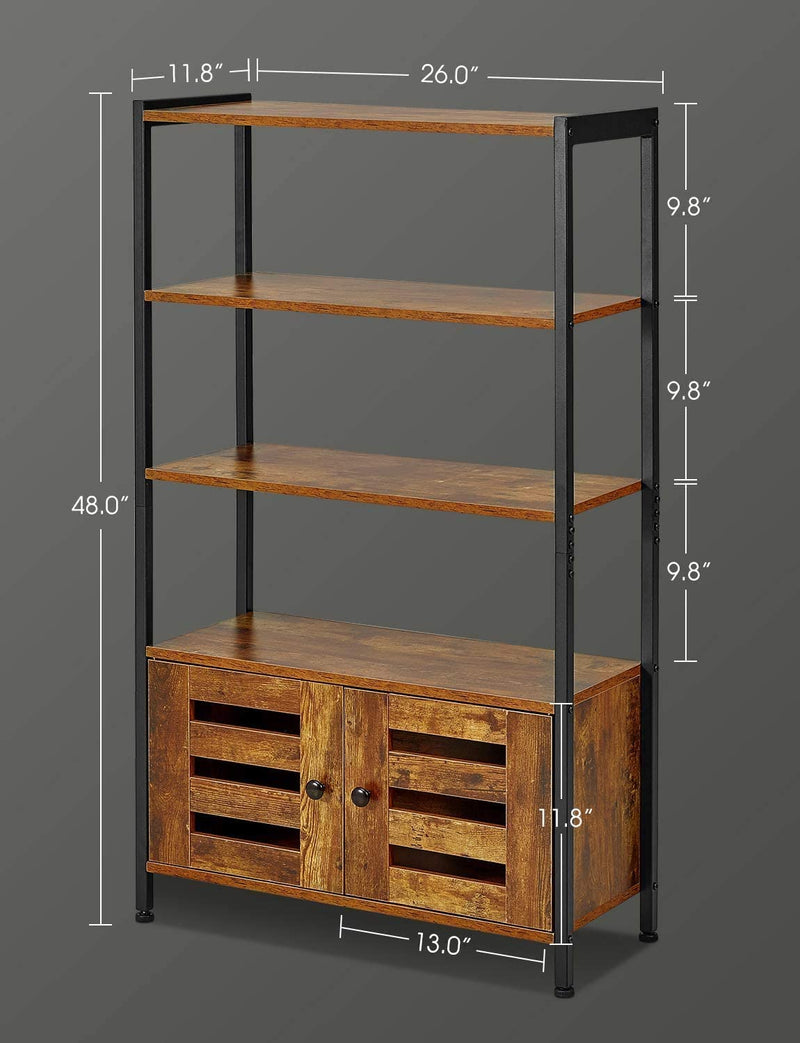 Storage Cabinet with 4 Open Shelves and 2 Doors, Free Standing Bookcase with Cabinet