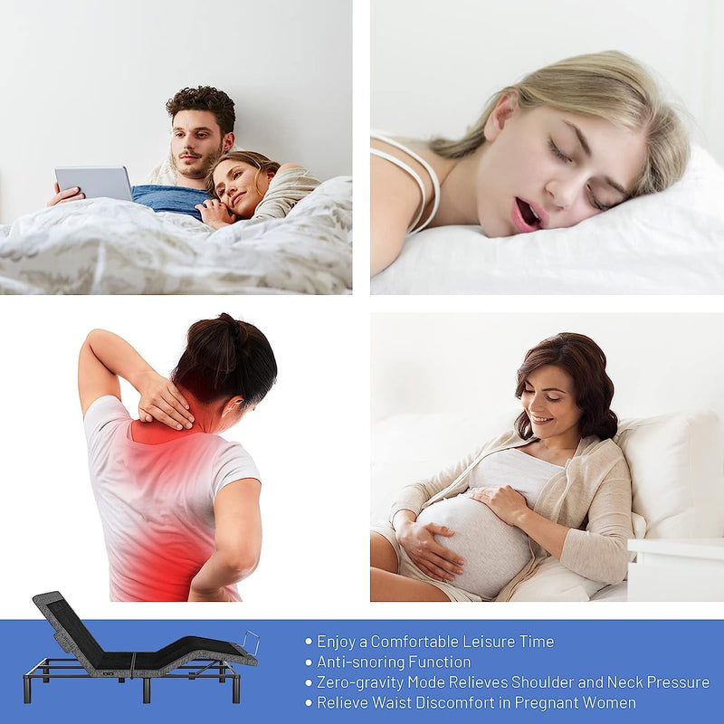 Adjustable Bed Base Queen, Easy Assembly, with Dual Motors, Anti-Snore/ Zero Gravity/Memory/TV Position, Wireless Remote & Mobile APP