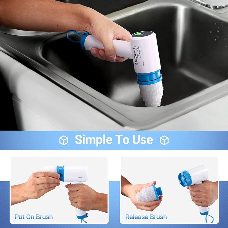 400 RPM Cordless Power Scrubber with Rechargeable Battery, 7 Brush Heads - TLTS01D - Rack To Door