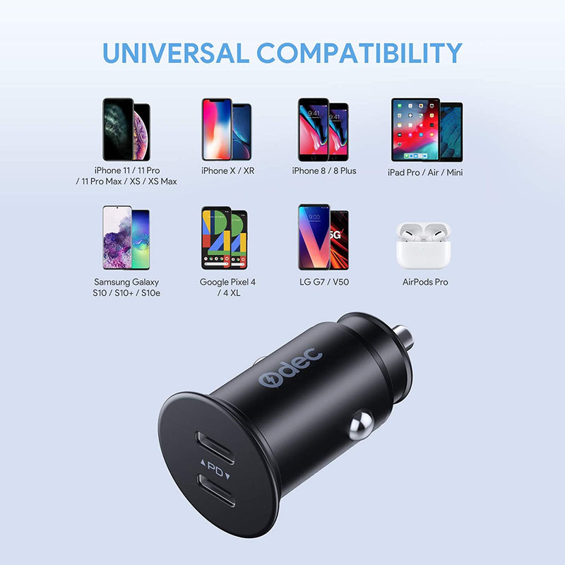 USB-C Car Charger 2-Port 36W, Dual 18W Power Delivery 3.0