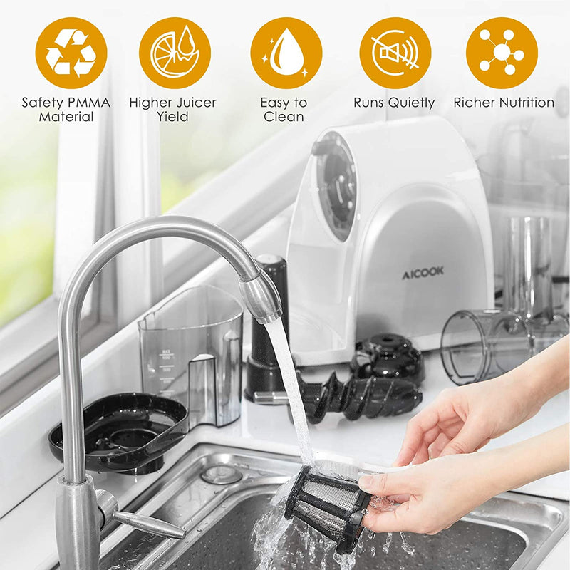 Slow Masticating Juicer with Higher Juicer Yield and Drier Pulp, BPA Free
