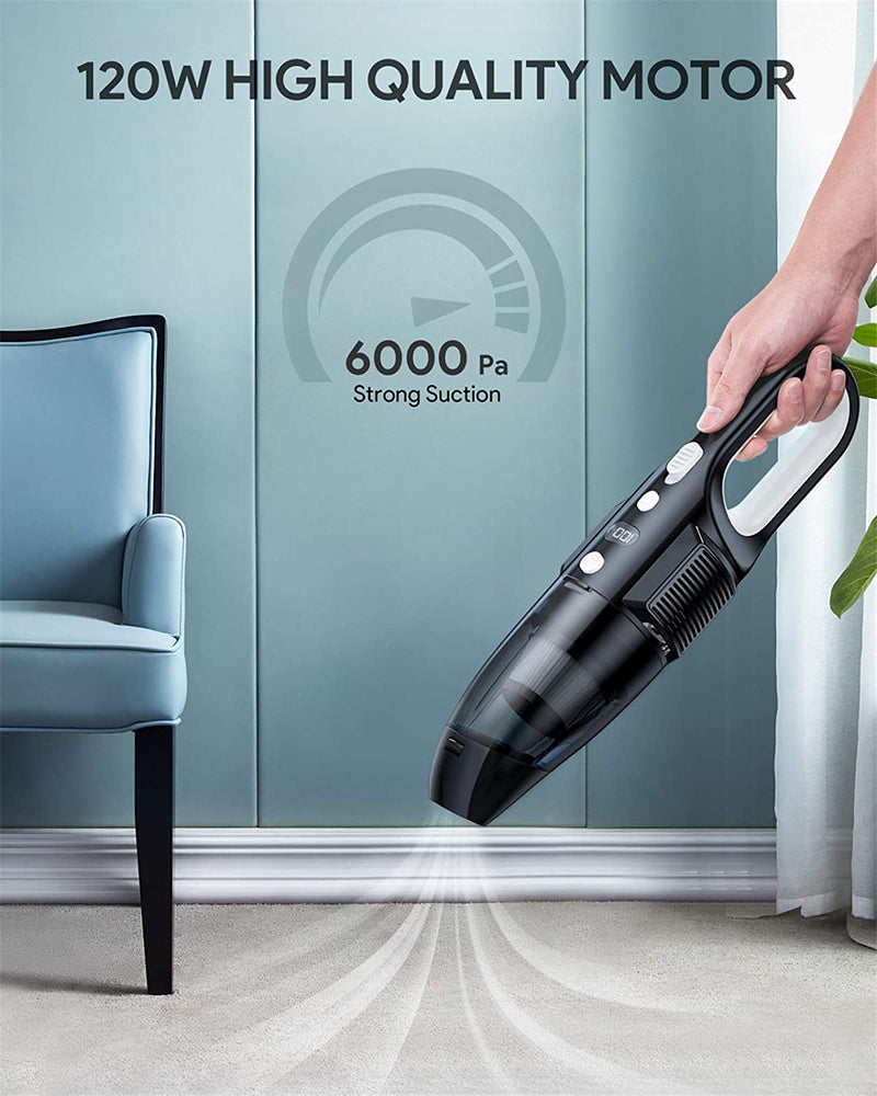 Handheld Vacuum, Cordless Car Vacuum Cleaner with 6KPa Strong Suction and 120W High Power - Rack To Door